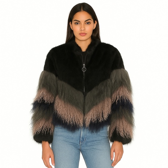 Designer Urban Code Black Gray Teddy Jacket Chevron Shaggy Revolve Clothing S - Picture 1 of 5